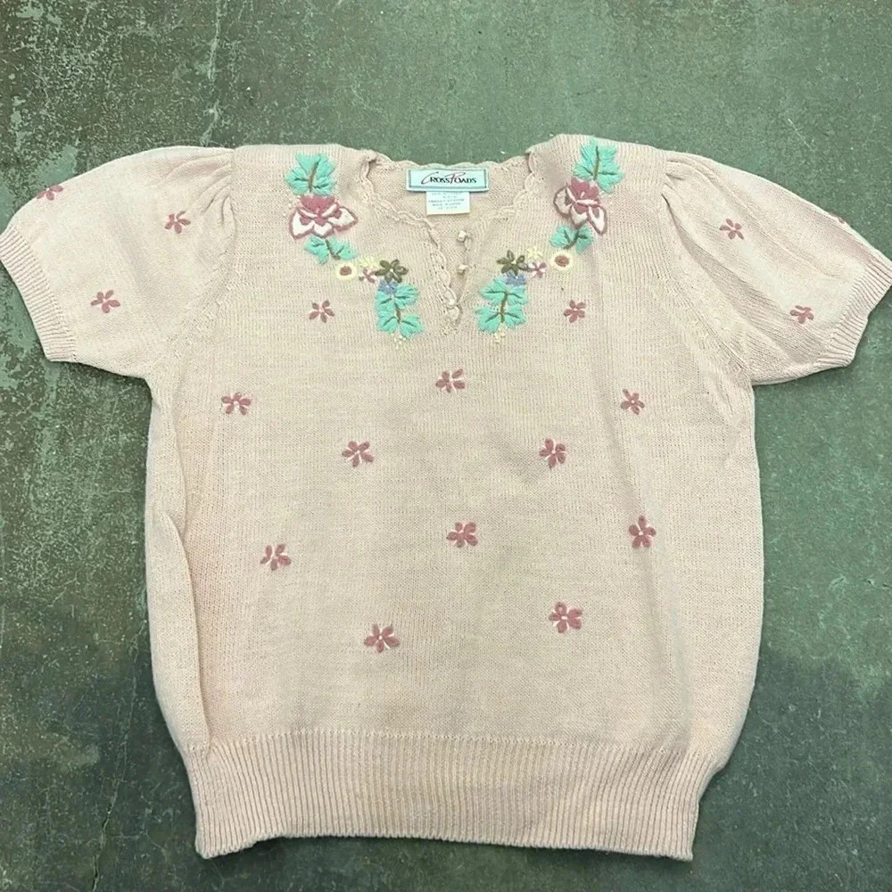 Coquette grandma core short  sleeve‎ sweater fairy